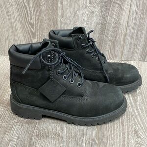 Timberland Classic 6 Inch Waterproof Boot Black Nubuck Workboot Youth 1.5M